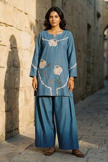 Aditi Somani Denim Embroidered Kurta Set