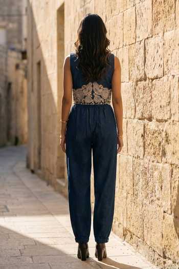 Aditi Somani Denim Jacket & Pleated Pant Set 