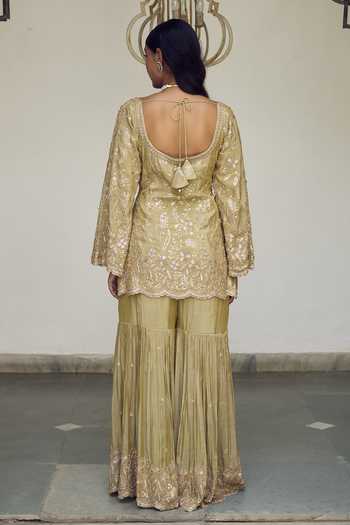 Meenagurnam Embroidered Kurta Gharara Set 