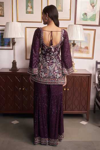 Meenagurnam Embroidered Kurta and Sharara Set 