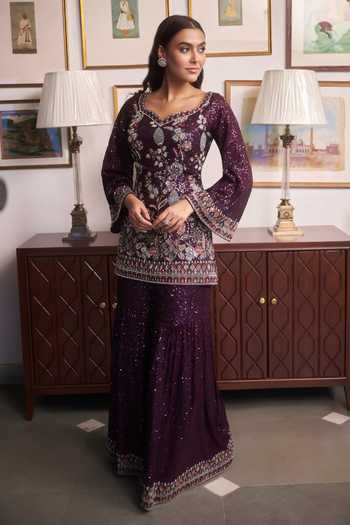 Meenagurnam Embroidered Kurta and Sharara Set 
