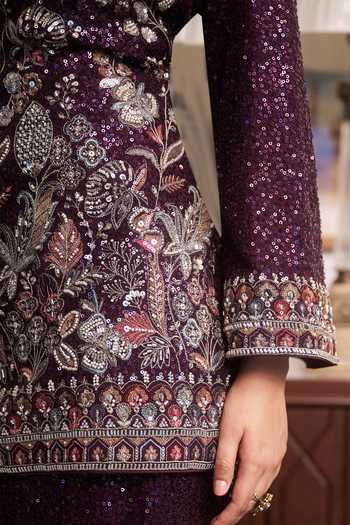 Shop_Meenagurnam_Purple Scoop Neck Embroidered Kurta And Sharara Set 