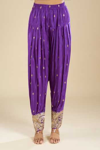 Khwaab By Sanjana Lakhani Purple Crepe Round Neck, Yes Embroidered Kurta Salwar Set at Aza Fashions Khwaab By Sanjana Lakhani_Purple Crepe Round Neck, Yes Embroidered Kurta Salwar Set _at_Aza_Fashions