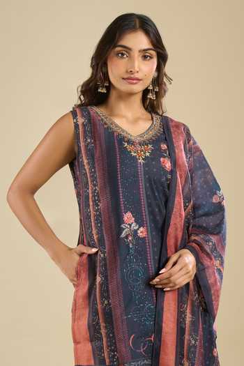 Buy Khwaab By Sanjana Lakhani Grey Muslin Round Neck, Yes Printed Kurta Sharara Set Online at Aza Fashions Buy_Khwaab By Sanjana Lakhani_Grey Muslin Round Neck, Yes Printed Kurta Sharara Set _Online_at_Aza_Fashions