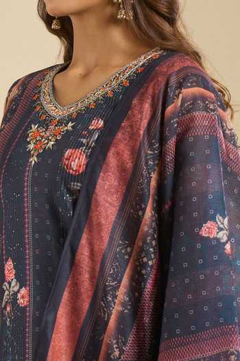 Shop Khwaab By Sanjana Lakhani Grey Muslin Round Neck, Yes Printed Kurta Sharara Set Online at Aza Fashions Shop_Khwaab By Sanjana Lakhani_Grey Muslin Round Neck, Yes Printed Kurta Sharara Set _Online_at_Aza_Fashions