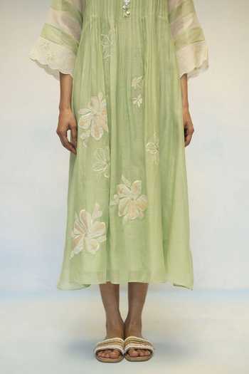 Buy AM by Anita Mittal Green Chanderi Round Neck, Yes Zara Mul Tunic And Pant Set Buy_AM by Anita Mittal_Green Chanderi Round Neck, Yes Zara Mul Tunic And Pant Set
