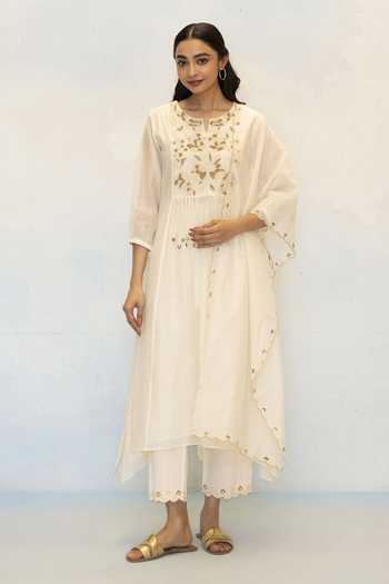 AM by Anita Mittal Noorani Mul Chanderi Kurta & Pant Set 