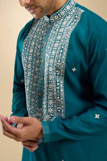 Arihant Rai Sinha_Blue Silk, Viscose, Polyester Embroidered Kurta And Trouser Set _at_Aza_Fashions