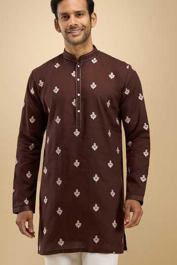 Buy Arihant Rai Sinha Brown Cotton, Linen, Viscose, Thread Embroidered Buttis Short Kurta Set Online at Aza Fashions Buy_Arihant Rai Sinha_Brown Cotton, Linen, Viscose, Thread Embroidered Buttis Short Kurta Set _Online_at_Aza_Fashions