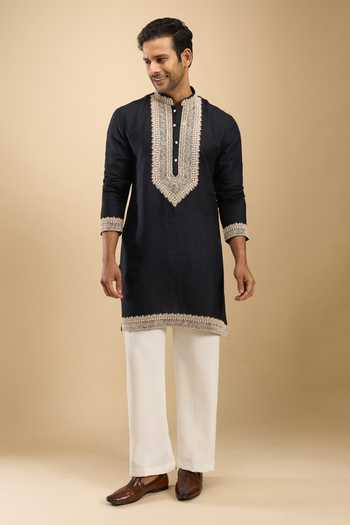 Buy Arihant Rai Sinha Blue Linen, Viscose, Polyester Dori Embroidered Placket Kurta Set Online at Aza Fashions Buy_Arihant Rai Sinha_Blue Linen, Viscose, Polyester Dori Embroidered Placket Kurta Set _Online_at_Aza_Fashions
