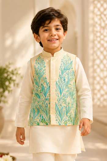 Shop MI Dulce AN'YA Yellow Cotton, Chanderi Embroidery, Applique Lemon Bundi Set Online at Aza Fashions Shop_MI Dulce AN'YA_Yellow Cotton, Chanderi Embroidery, Applique Lemon Bundi Set _Online_at_Aza_Fashions