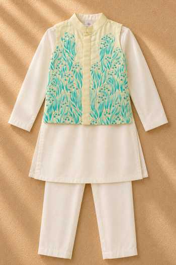 MI Dulce AN'YA Yellow Cotton, Chanderi Embroidery, Applique Lemon Bundi Set at Aza Fashions MI Dulce AN'YA_Yellow Cotton, Chanderi Embroidery, Applique Lemon Bundi Set _at_Aza_Fashions
