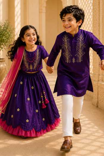 MI Dulce AN'YA Purple Cotton, Chanderi Embroidered Kurta Set Online at Aza Fashions MI Dulce AN'YA_Purple Cotton, Chanderi Embroidered Kurta Set _Online_at_Aza_Fashions