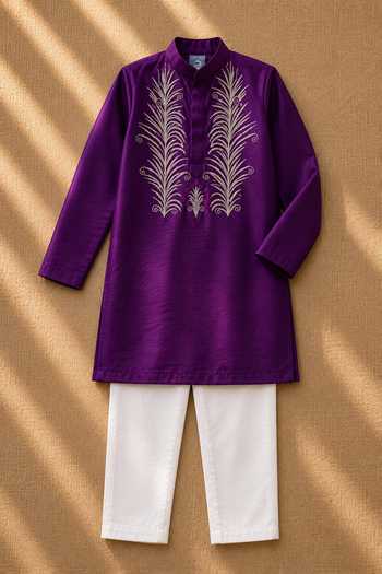 Buy MI Dulce AN'YA Purple Cotton, Chanderi Embroidered Kurta Set Online at Aza Fashions Buy_MI Dulce AN'YA_Purple Cotton, Chanderi Embroidered Kurta Set _Online_at_Aza_Fashions