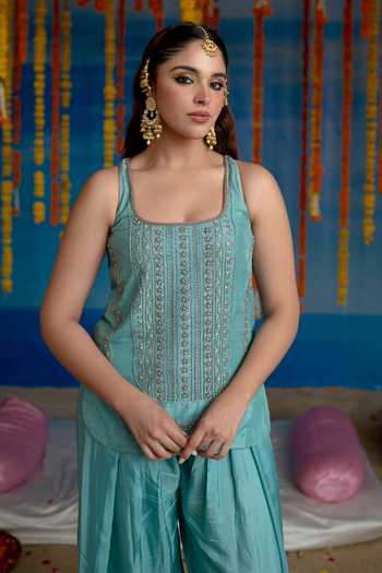Buy Mint Blush Blue Silk, Organza Azure Embroidered Kurta Set Online at Aza Fashions Buy_Mint Blush_Blue Silk, Organza Azure Embroidered Kurta Set _Online_at_Aza_Fashions