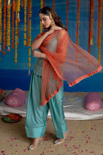 Mint Blush Azure Embroidered Kurta Set 