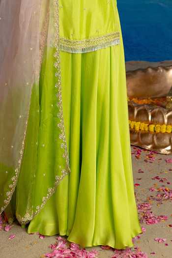 Buy Mint Blush Green Organza, Satin Halter Neck, Yes Citrine Kurta Flared Pant Set Online at Aza Fashions Buy_Mint Blush_Green Organza, Satin Halter Neck, Yes Citrine Kurta Flared Pant Set _Online_at_Aza_Fashions