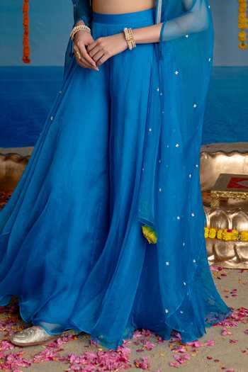 Mint Blush Blue Organza, Chanderi Scoop Neck Cerulean Embroidered Cape Set at Aza Fashions Mint Blush_Blue Organza, Chanderi Scoop Neck Cerulean Embroidered Cape Set _at_Aza_Fashions