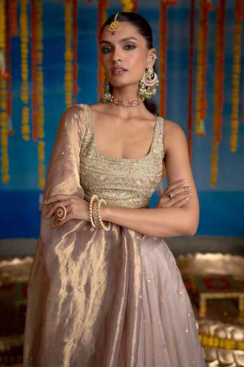 Mint Blush Purple Organza, Tissue, Vegan Silk Square Orchid Embroidered Blouse Lehenga Set Online at Aza Fashions Mint Blush_Purple Organza, Tissue, Vegan Silk Square Orchid Embroidered Blouse Lehenga Set _Online_at_Aza_Fashions