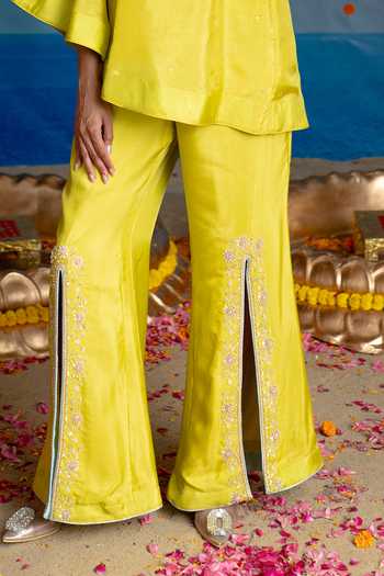 Mint Blush Green Silk One Shoulder Lemon Top And Pant Set at Aza Fashions Mint Blush_Green Silk One Shoulder Lemon Top And Pant Set _at_Aza_Fashions