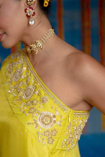 Buy Mint Blush Green Silk One Shoulder Lemon Top And Pant Set Buy_Mint Blush_Green Silk One Shoulder Lemon Top And Pant Set