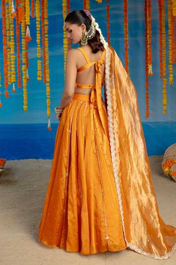 Mint Blush Spice Embroidered Blouse Lehenga Set 