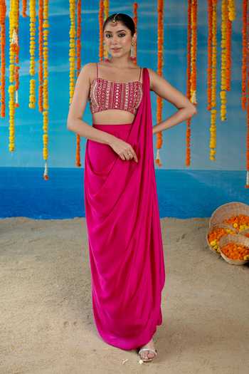 Buy Mint Blush Pink Silk, Satin Square Neck Velvet Pre-draped Saree With Embellished Blouse Online at Aza Fashions Buy_Mint Blush_Pink Silk, Satin Square Neck Velvet Pre-draped Saree With Embellished Blouse _Online_at_Aza_Fashions