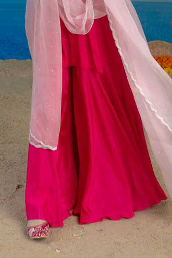 Mint Blush Pink Organza, Chiffon V-neck Cerise Embroidered Top Palazzo Set Online at Aza Fashions Mint Blush_Pink Organza, Chiffon V-neck Cerise Embroidered Top Palazzo Set _Online_at_Aza_Fashions
