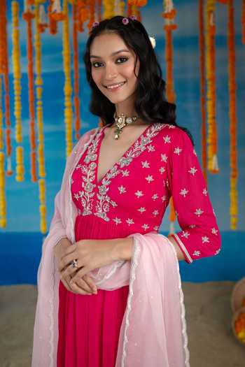 Buy Mint Blush Pink Organza, Chiffon V-neck Cerise Embroidered Top Palazzo Set Online at Aza Fashions Buy_Mint Blush_Pink Organza, Chiffon V-neck Cerise Embroidered Top Palazzo Set _Online_at_Aza_Fashions