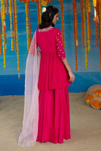 Mint Blush Cerise Embroidered Top Palazzo Set 