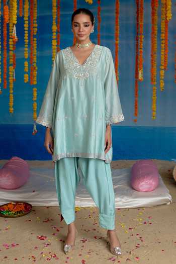 Mint Blush Skylight Yoke Embroidered Kurta Set 