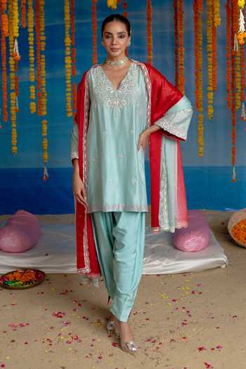 Mint Blush Skylight Yoke Embroidered Kurta Set 