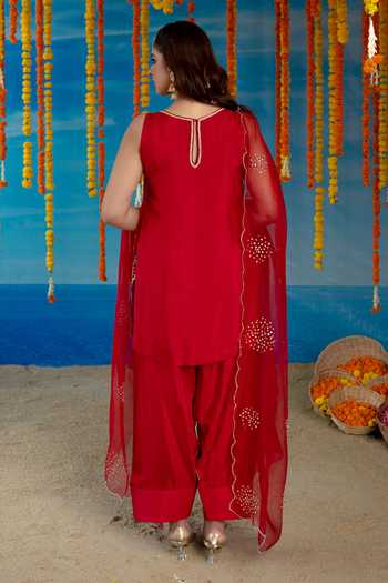 Mint Blush Scarlet Hand Embroidered Kurta Set 