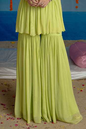 Mint Blush Green Organza, Chiffon Halter Neck Pistachio Embroidered Top And Sharara Set Online at Aza Fashions Mint Blush_Green Organza, Chiffon Halter Neck Pistachio Embroidered Top And Sharara Set _Online_at_Aza_Fashions