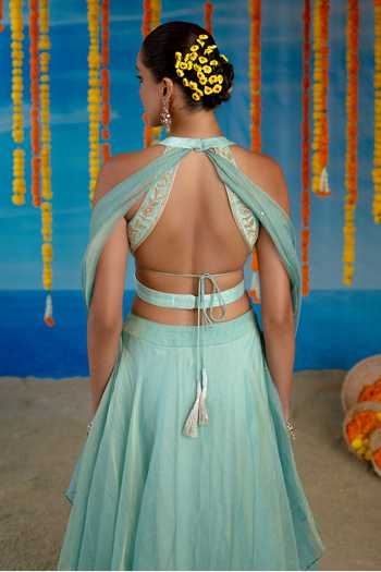 Buy Mint Blush Blue Silk, Tissue Halter Neck Frost Embroidered Blouse And Lehenga Set Online at Aza Fashions Buy_Mint Blush_Blue Silk, Tissue Halter Neck Frost Embroidered Blouse And Lehenga Set _Online_at_Aza_Fashions