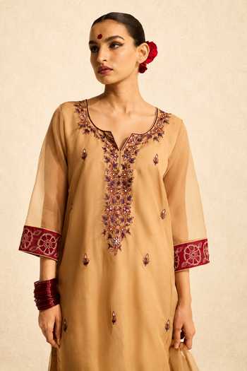 Shop Meesa Beige Cotton, Organza, Shantoon V-neck, Yes Elina Hand Embroidered Kurta Set Online at Aza Fashions Shop_Meesa_Beige Cotton, Organza, Shantoon V-neck, Yes Elina Hand Embroidered Kurta Set _Online_at_Aza_Fashions