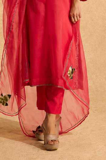 Buy_Meesa_Pink Cotton, Organza, Shantoon Keyhole Meher Hand Embroidered Kurta Pant Set _Online_at_Aza_Fashions