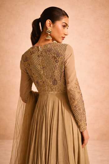 Shop Meesa Beige Organza, Crepe, Shantoon High Neck Hania Hand Embroidered Anarkali Set Online at Aza Fashions Shop_Meesa_Beige Organza, Crepe, Shantoon High Neck Hania Hand Embroidered Anarkali Set _Online_at_Aza_Fashions