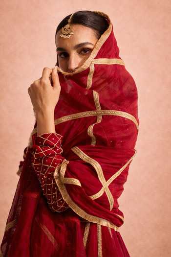 Buy Meesa Maroon Chanderi, Cotton Round Neck Chaand Embroidered Anarkali Set Online at Aza Fashions Buy_Meesa_Maroon Chanderi, Cotton Round Neck Chaand Embroidered Anarkali Set _Online_at_Aza_Fashions