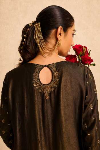 Meesa Brown Cotton, Tissue Keyhole Neck Amanat Hand Embroidered Kurta Set Online at Aza Fashions Meesa_Brown Cotton, Tissue Keyhole Neck Amanat Hand Embroidered Kurta Set _Online_at_Aza_Fashions