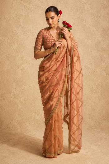 Meesa Afsana Pre Draped Saree With Embroidered Blouse 