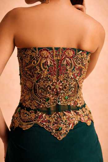 Meesa Ruhani Embroidered Corset Lehenga Set 