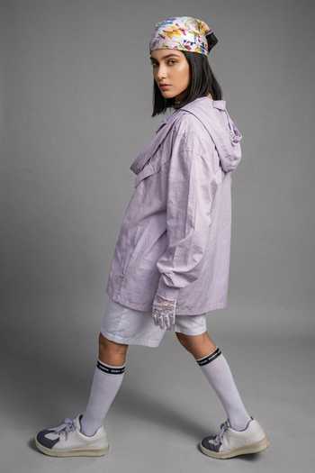 Saim Purple Cotton Mandarin Collar Gathered Necklines Shirt Online at Aza Fashions Saim_Purple Cotton Mandarin Collar Gathered Necklines Shirt _Online_at_Aza_Fashions
