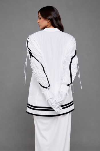 Buy_Saim_White Cotton Mandarin Collar Gathered Eye Shirt _Online_at_Aza_Fashions
