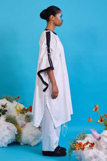 Buy_Saim_White Cotton Round Neck Suspender Kaftan And Trouser Set _Online_at_Aza_Fashions