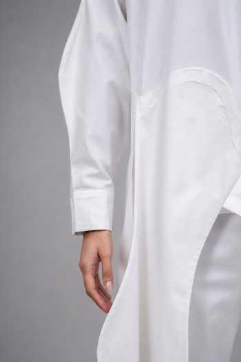 Shop Saim White Cotton Mandarin Collar Multi Sleeve Shirt Online at Aza Fashions Shop_Saim_White Cotton Mandarin Collar Multi Sleeve Shirt _Online_at_Aza_Fashions
