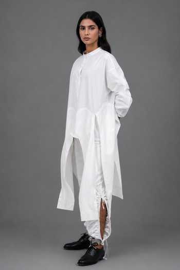 Saim White Cotton Mandarin Collar Multi Sleeve Shirt at Aza Fashions Saim_White Cotton Mandarin Collar Multi Sleeve Shirt _at_Aza_Fashions