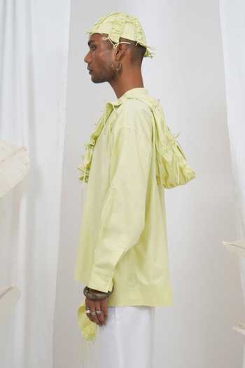 Saim_Green Cotton Gathered Double Hoodie Shirt _Online_at_Aza_Fashions