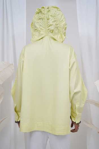 Shop_Saim_Green Cotton Gathered Double Hoodie Shirt _Online_at_Aza_Fashions