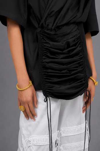 Saim Black Cotton Round Neck Pocket Saree Draped Gathered T Shirt Online at Aza Fashions Saim_Black Cotton Round Neck Pocket Saree Draped Gathered T Shirt _Online_at_Aza_Fashions